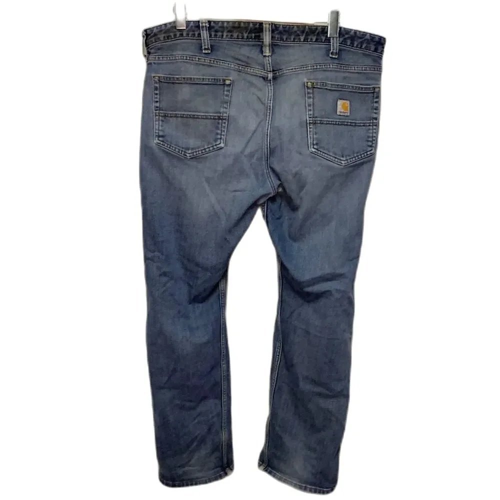 Carhartt Men's Blue Denim Ripped Relaxed-Fit Straight Leg Jeans Size 38 X 30